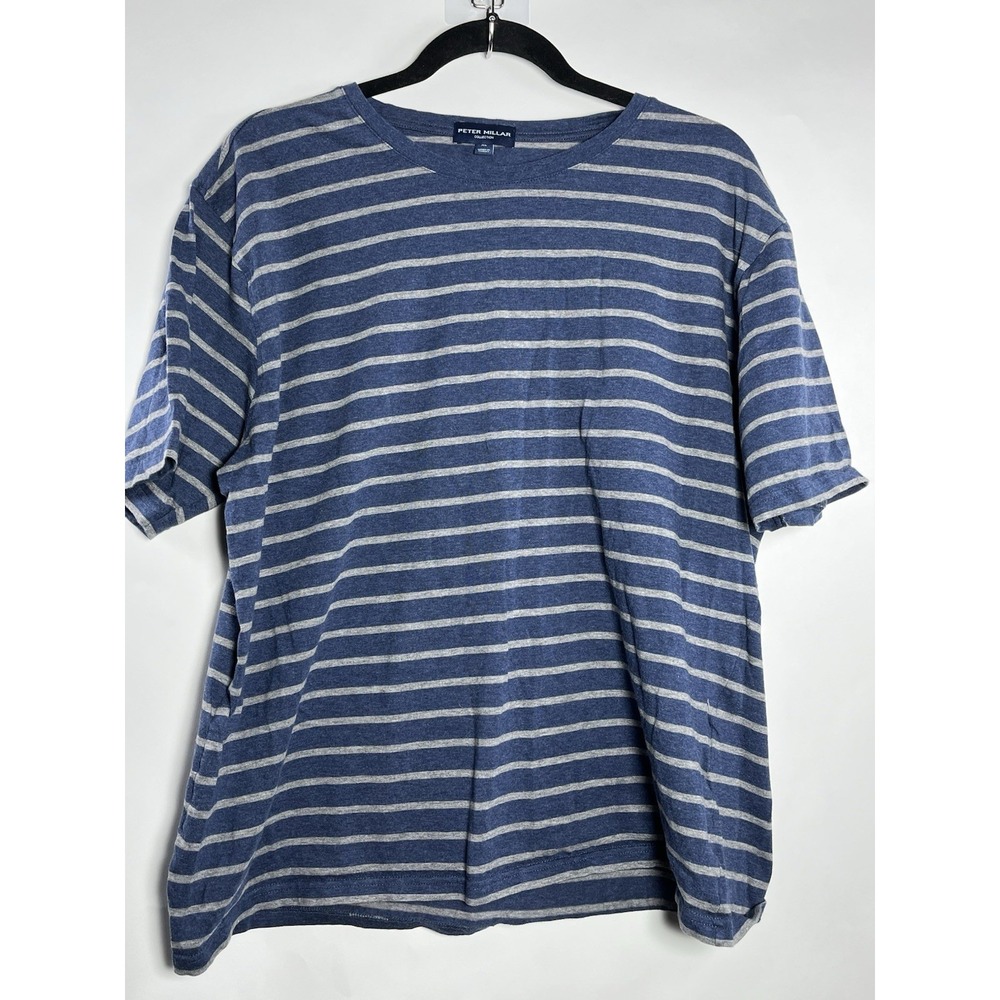 Peter Millar Men's Cotton Short Sleeve Shirt Blue‎ & Gray Striped 2XL Classic